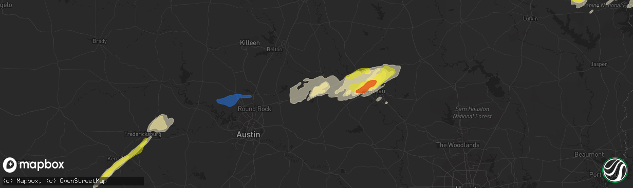 Hail map in Rockdale, TX on April 24, 2019