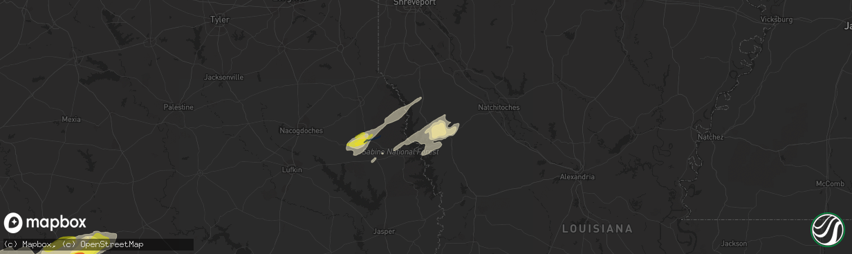 Hail map in Zwolle, LA on April 24, 2019