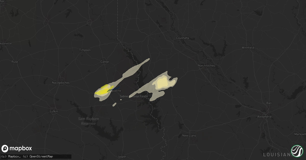 Hail map in Zwolle, LA on April 24, 2019