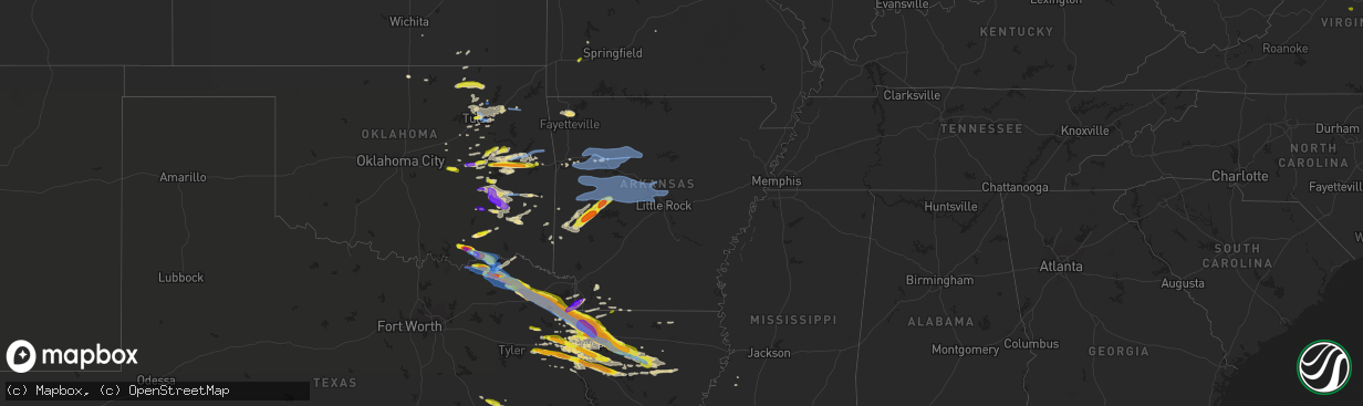 Hail map in Arkansas on April 24, 2020