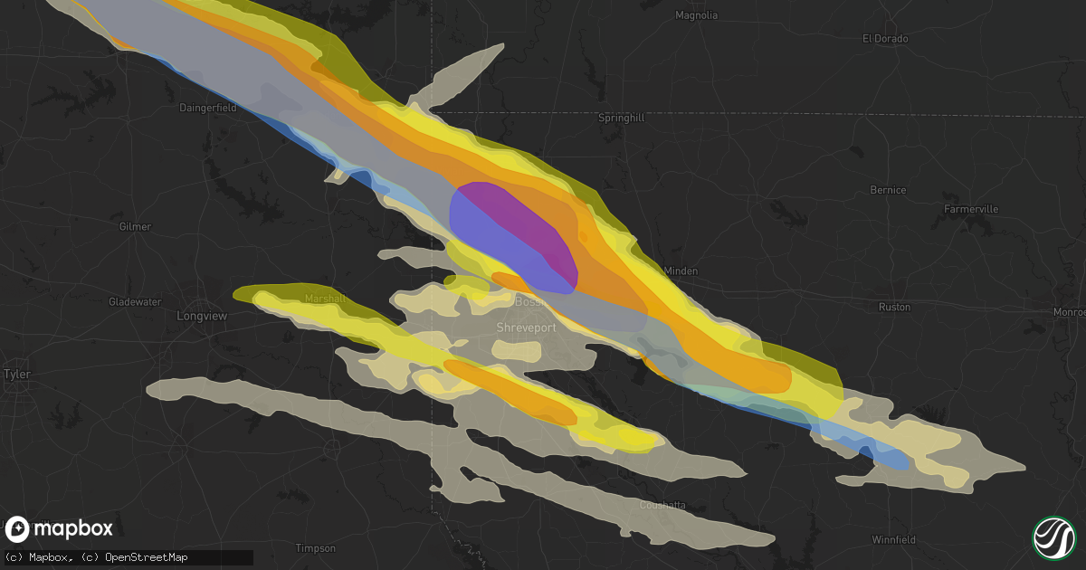 Hail map in Bossier City, LA on April 24, 2020