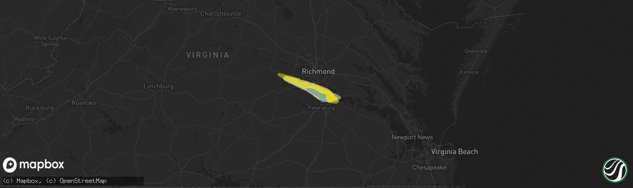 Hail map in Chester, VA on April 24, 2020