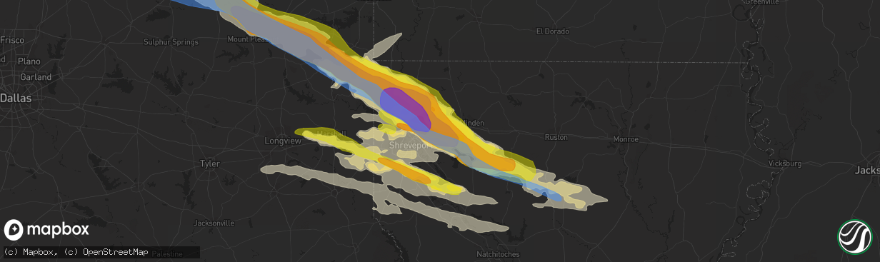 Hail map in Haughton, LA on April 24, 2020