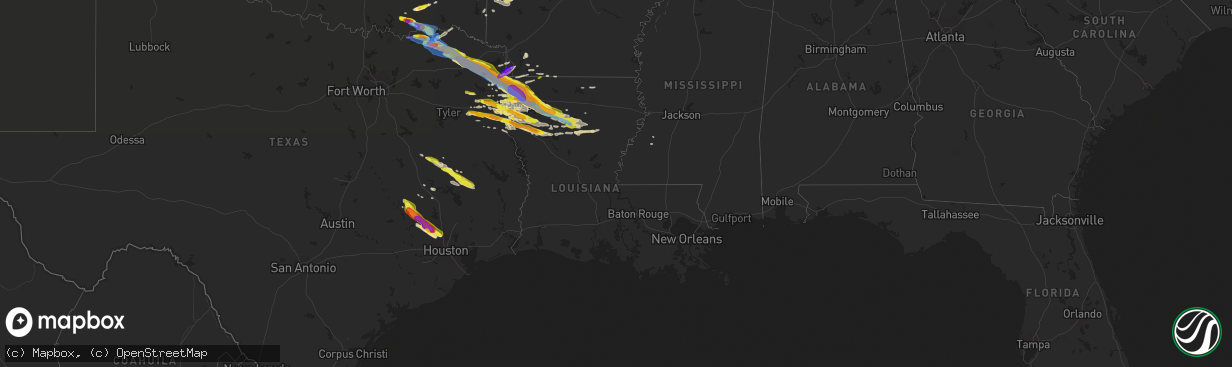 Hail map in Louisiana on April 24, 2020