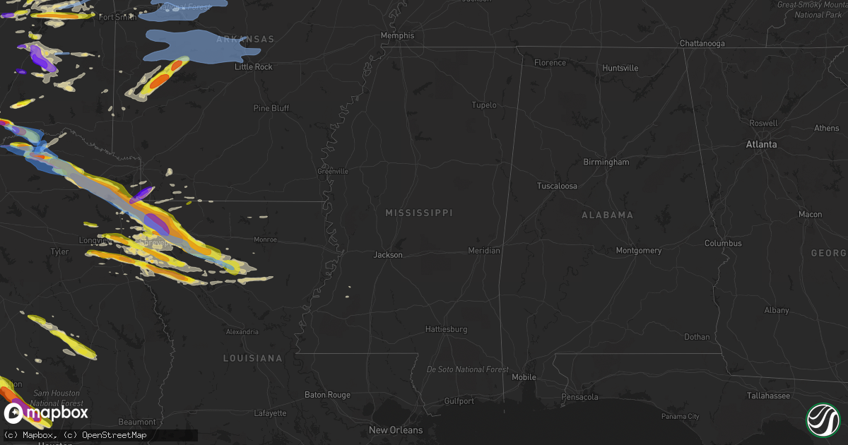 Hail map in Mississippi on April 24, 2020