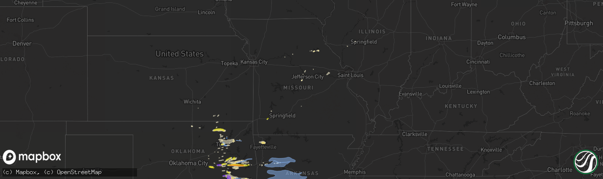 Hail map in Missouri on April 24, 2020