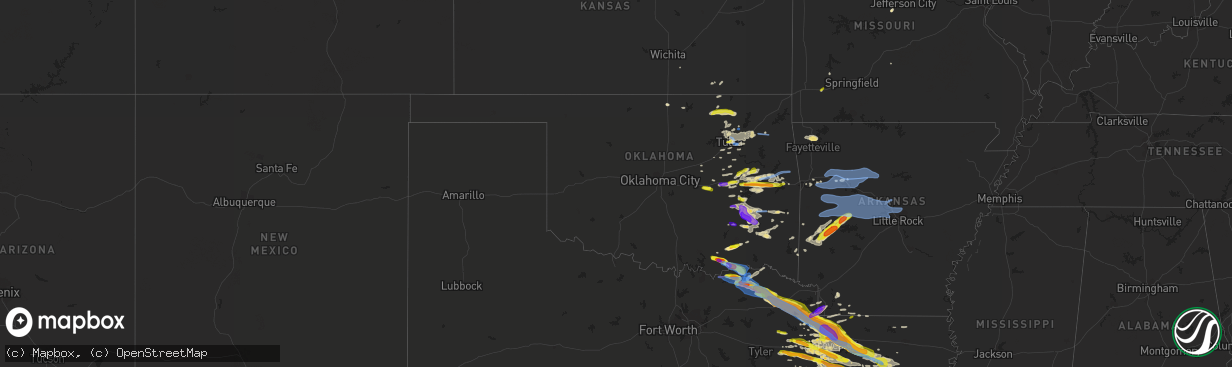 Hail map in Oklahoma on April 24, 2020