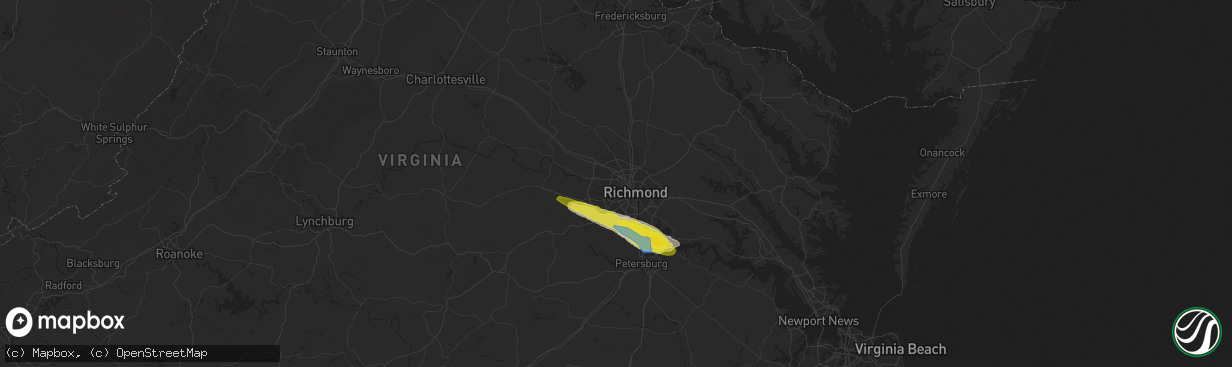 Hail map in Richmond, VA on April 24, 2020