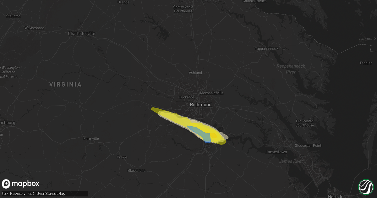 Hail map in Richmond, VA on April 24, 2020