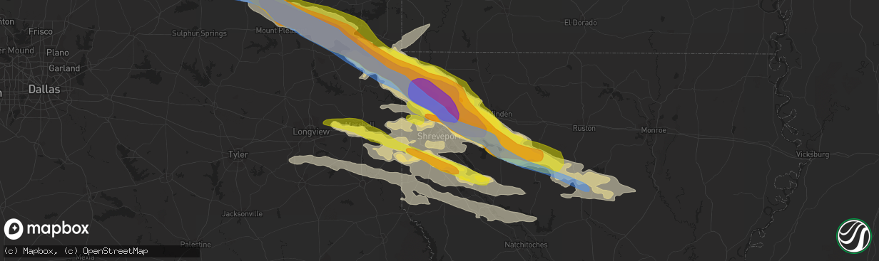 Hail map in Shreveport, LA on April 24, 2020