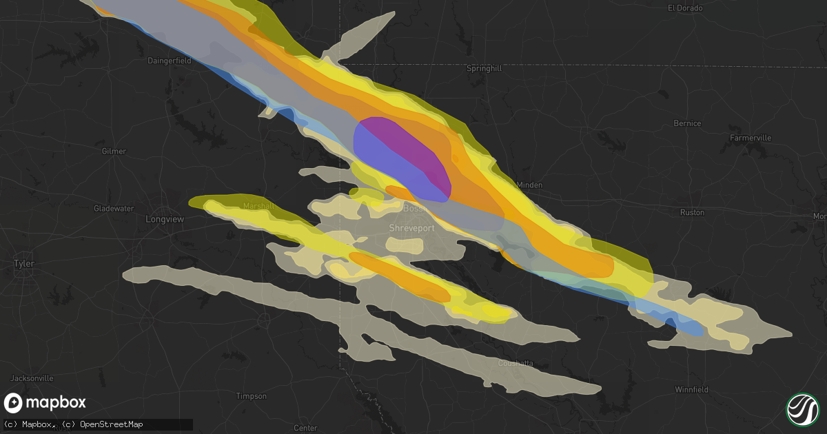 Hail map in Shreveport, LA on April 24, 2020