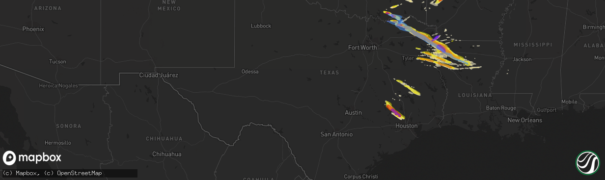 Hail map in Texas on April 24, 2020