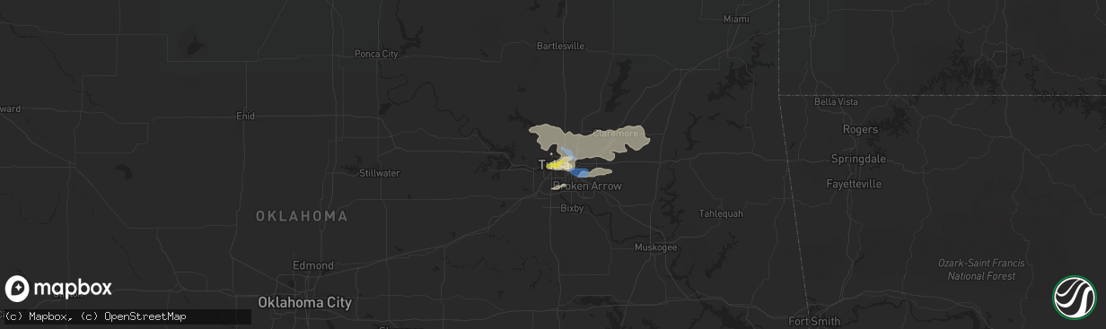 Hail map in Tulsa, OK on April 24, 2020