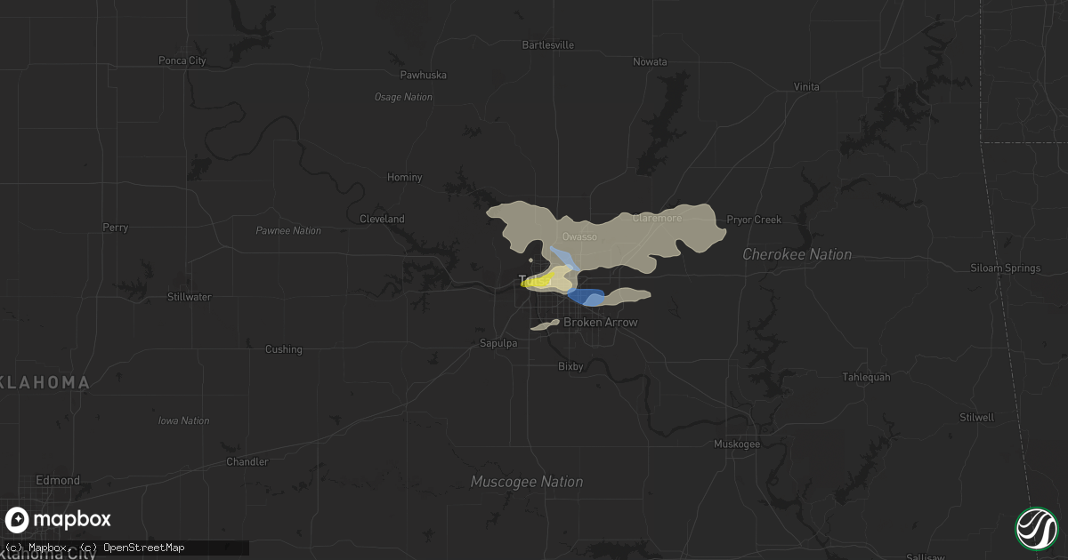 Hail map in Tulsa, OK on April 24, 2020