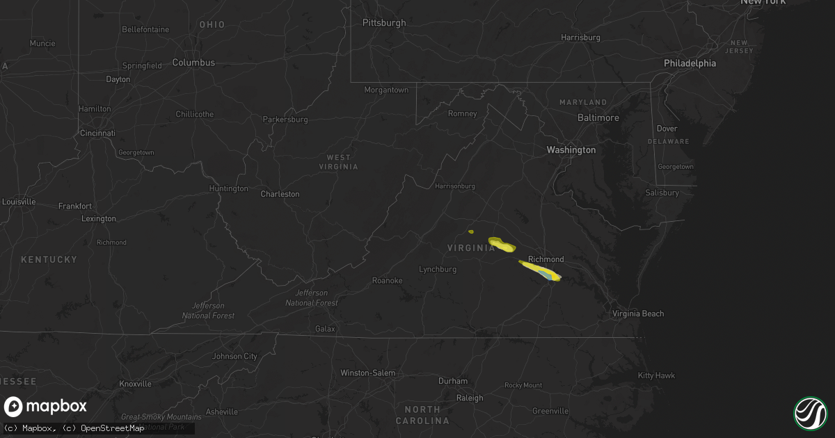 Hail map in Virginia on April 24, 2020