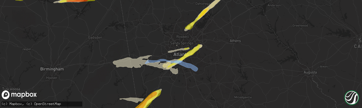 Hail map in Atlanta, GA on April 24, 2021