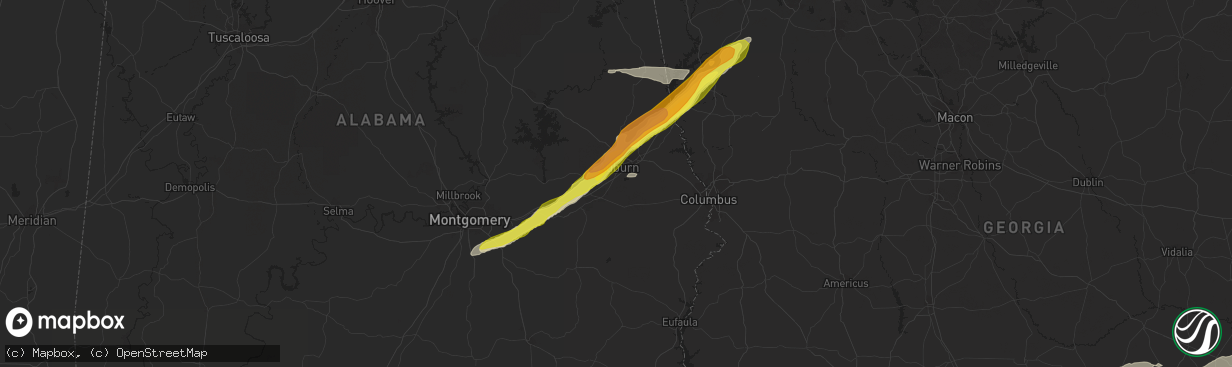 Hail map in Auburn, AL on April 24, 2021