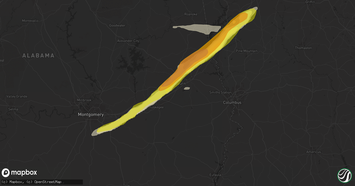 Hail map in Auburn, AL on April 24, 2021