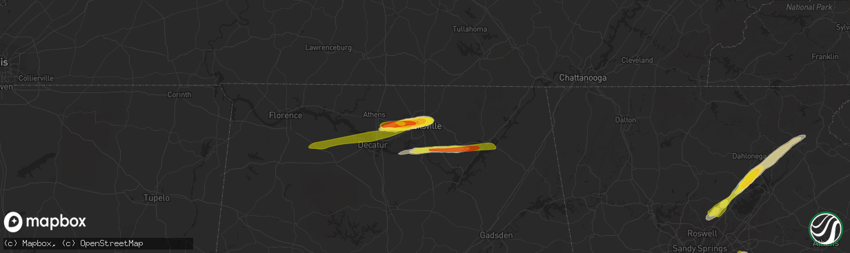 Hail map in Huntsville, AL on April 24, 2021