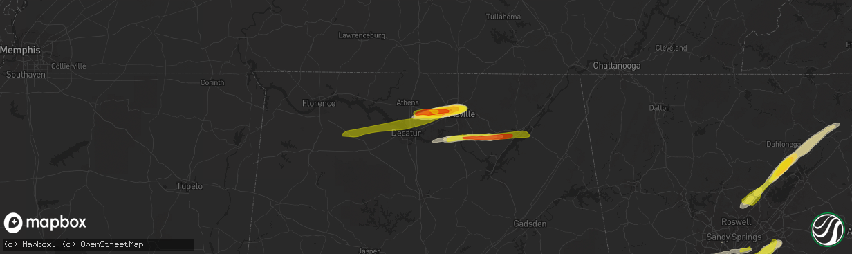 Hail map in Madison, AL on April 24, 2021