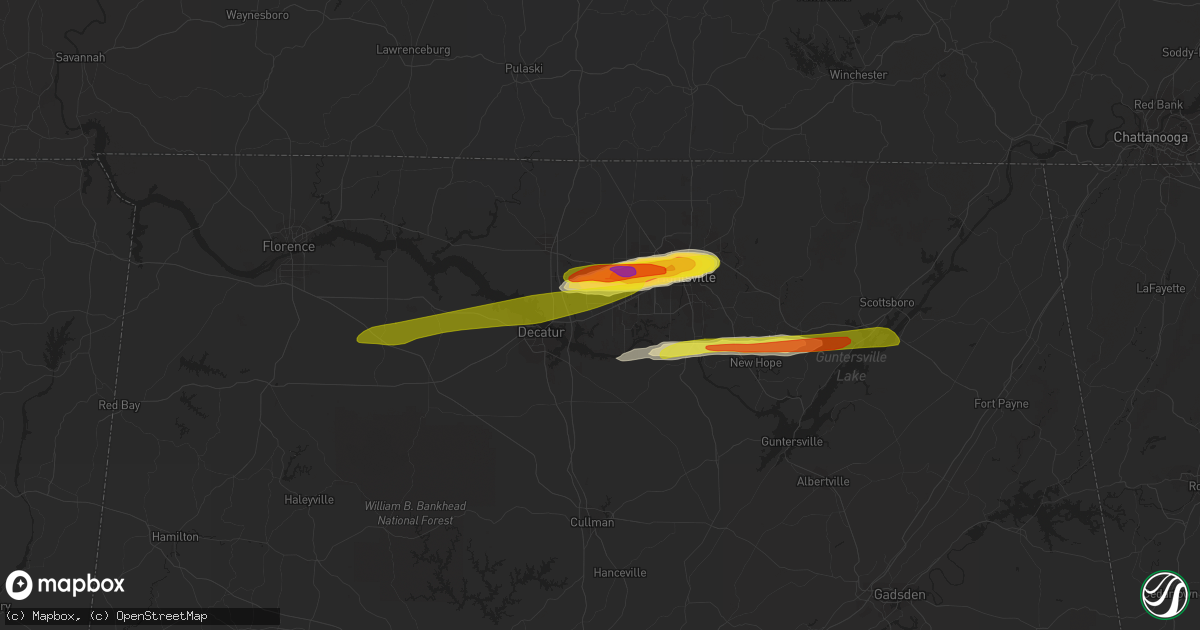 Hail map in Madison, AL on April 24, 2021