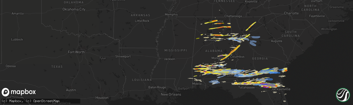 Hail map in Mississippi on April 24, 2021