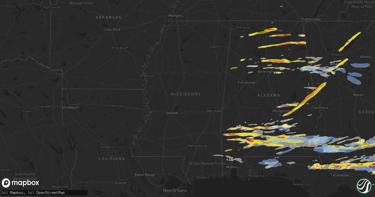 Hail map in Mississippi on April 24, 2021
