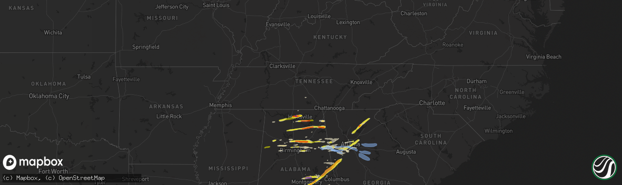 Hail map in Tennessee on April 24, 2021