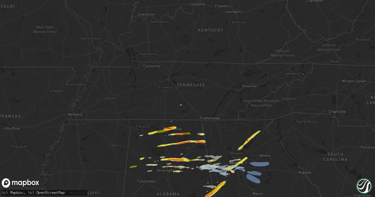 Hail map in Tennessee on April 24, 2021