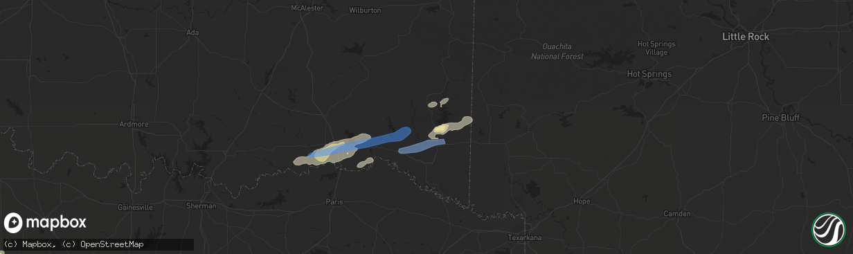 Hail map in Broken Bow, OK on April 24, 2022