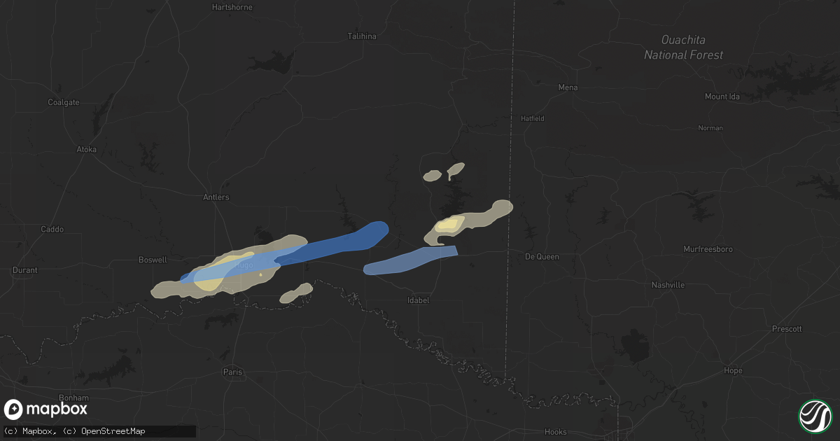 Hail map in Broken Bow, OK on April 24, 2022