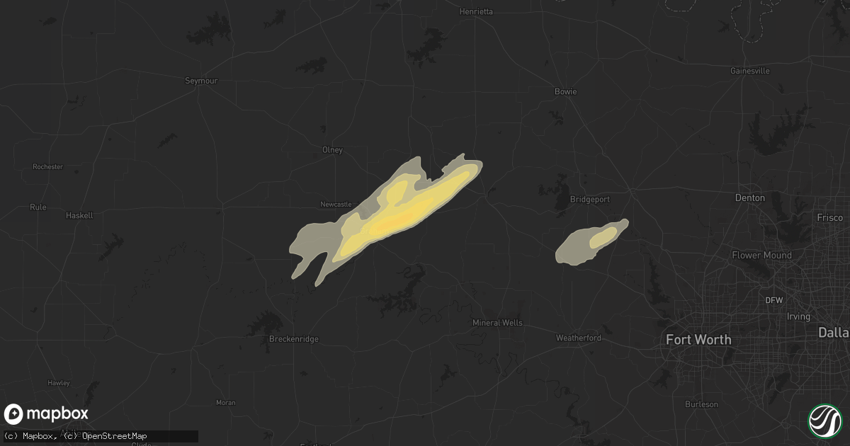 Hail map in Bryson, TX on April 24, 2022