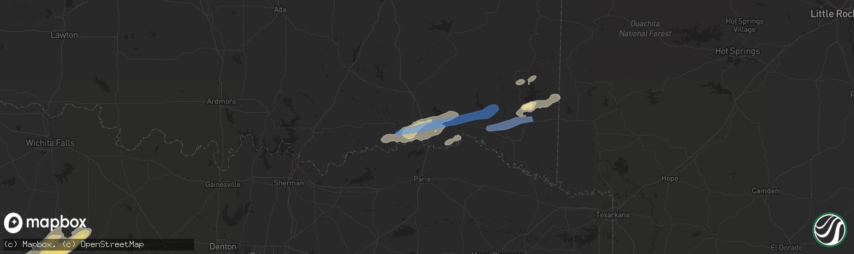 Hail map in Hugo, OK on April 24, 2022