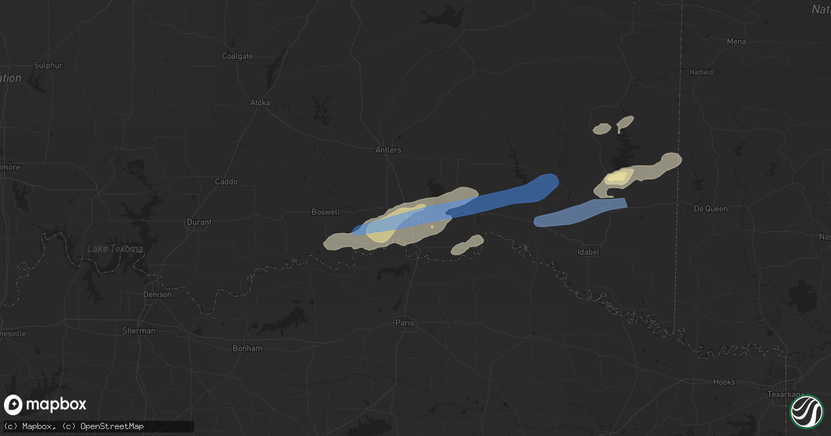 Hail map in Hugo, OK on April 24, 2022