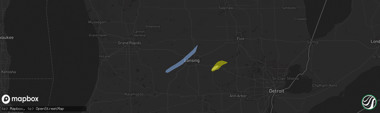 Hail map in Lansing, MI on April 24, 2022