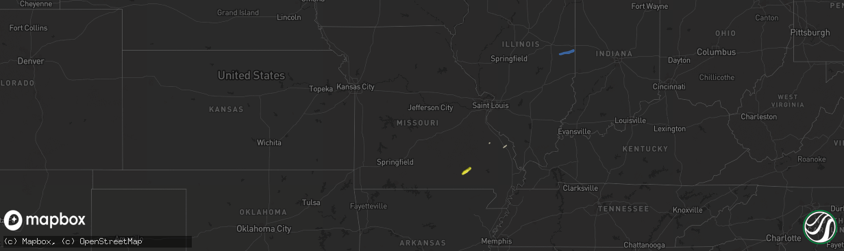 Hail map in Missouri on April 24, 2022