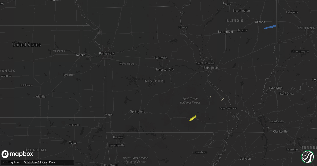 Hail map in Missouri on April 24, 2022