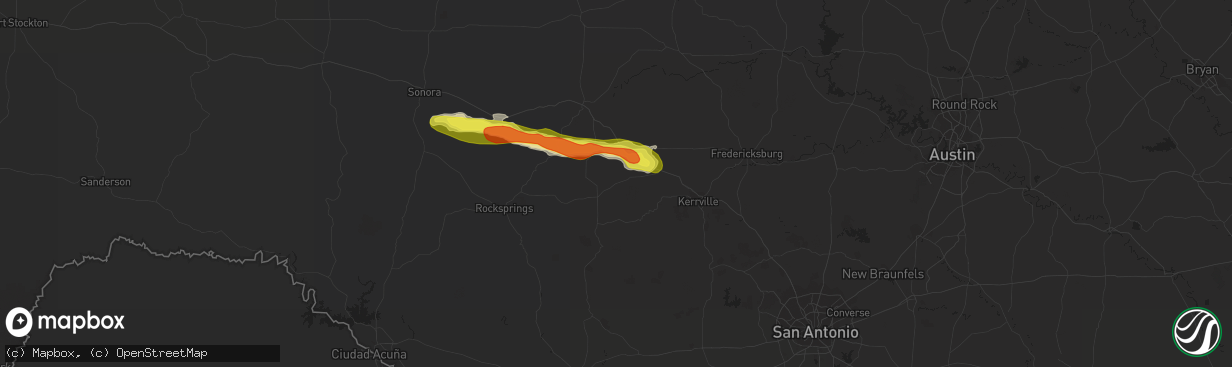 Hail map in Mountain Home, TX on April 24, 2022