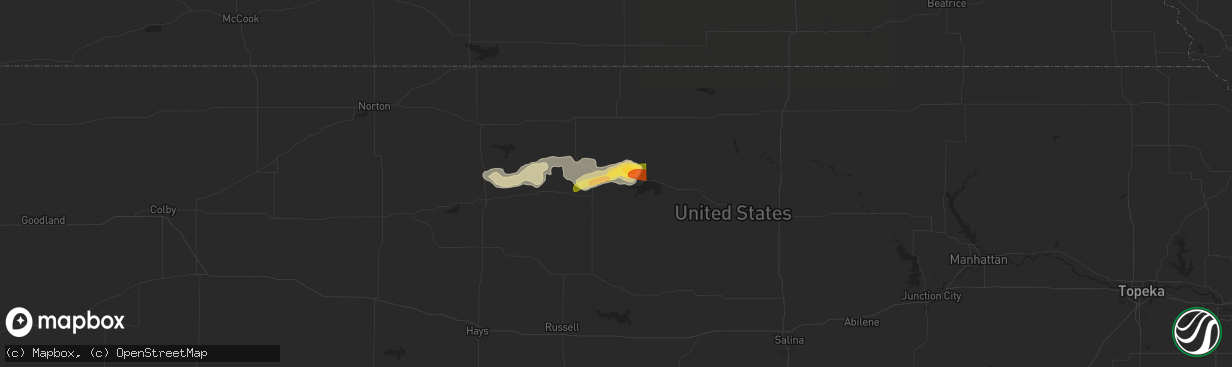 Hail map in Downs, KS on April 24, 2024