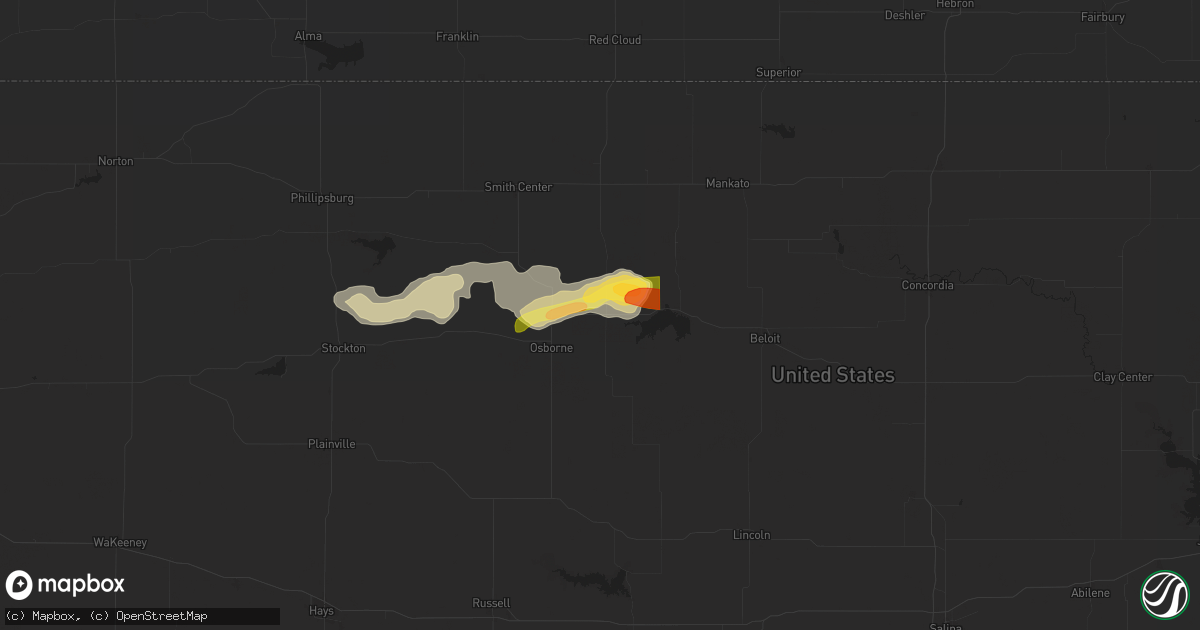 Hail map in Downs, KS on April 24, 2024