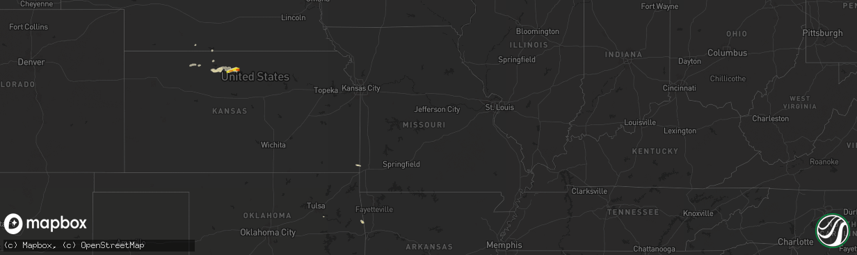 Hail map in Missouri on April 24, 2024