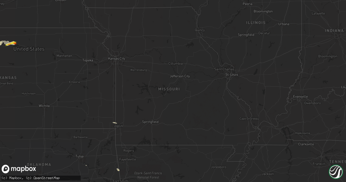 Hail map in Missouri on April 24, 2024