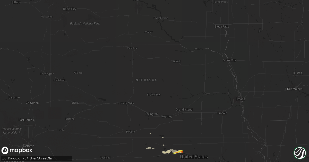 Hail map in Nebraska on April 24, 2024