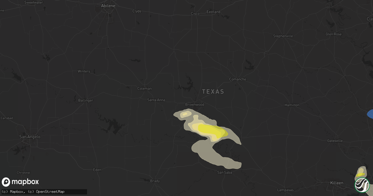 Hail map in Brownwood, TX on April 24, 2025