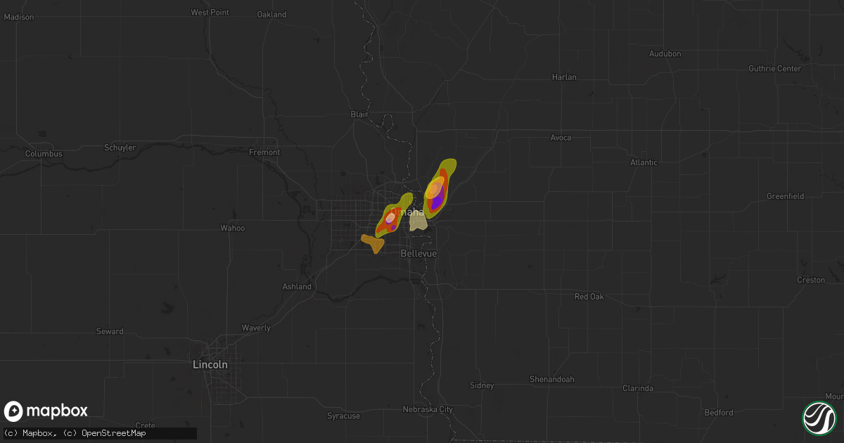 Hail map in Council Bluffs, IA on April 24, 2025
