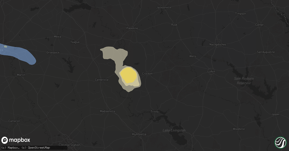 Hail map in Crockett, TX on April 24, 2025