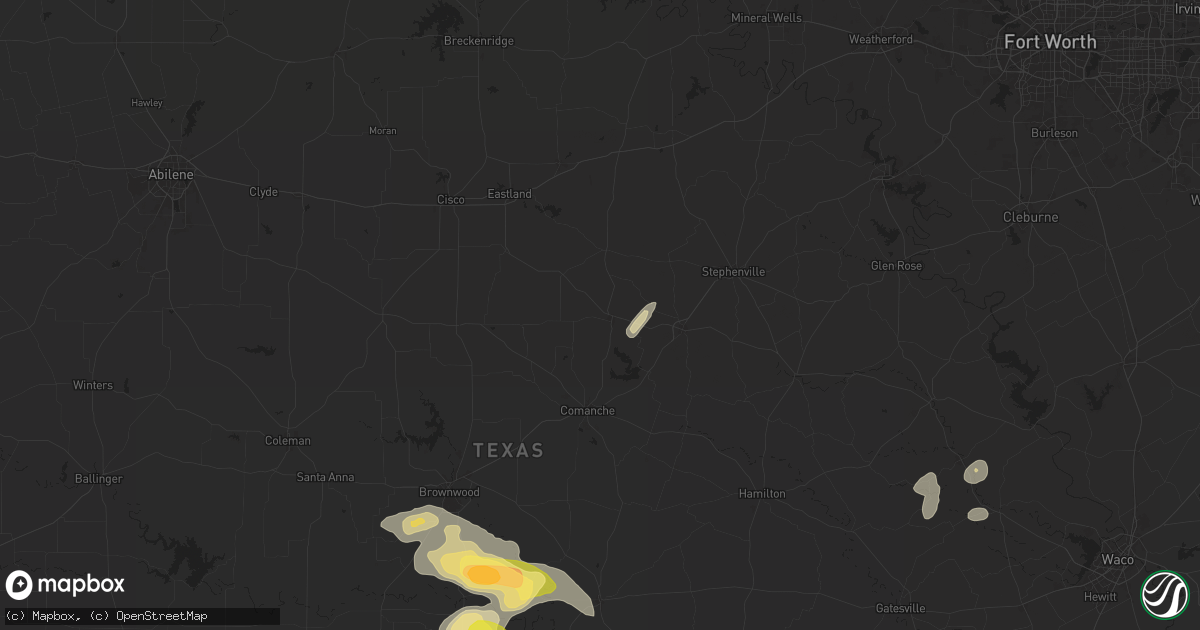 Hail map in De Leon, TX on April 24, 2025