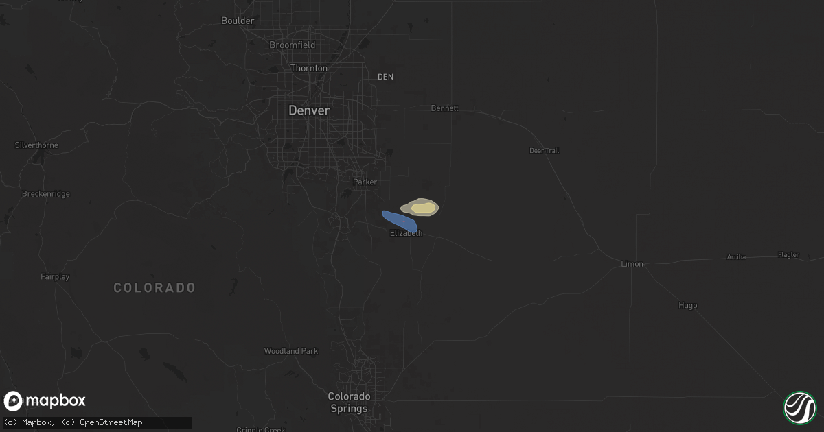 Hail map in Elizabeth, CO on April 24, 2025