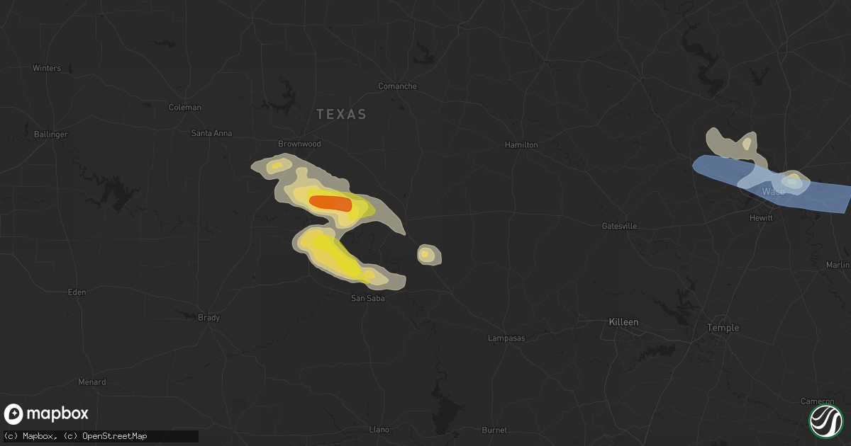 Hail map in Goldthwaite, TX on April 24, 2025