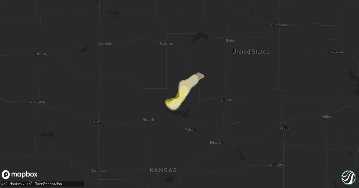 Hail map in Lucas, KS on April 24, 2025